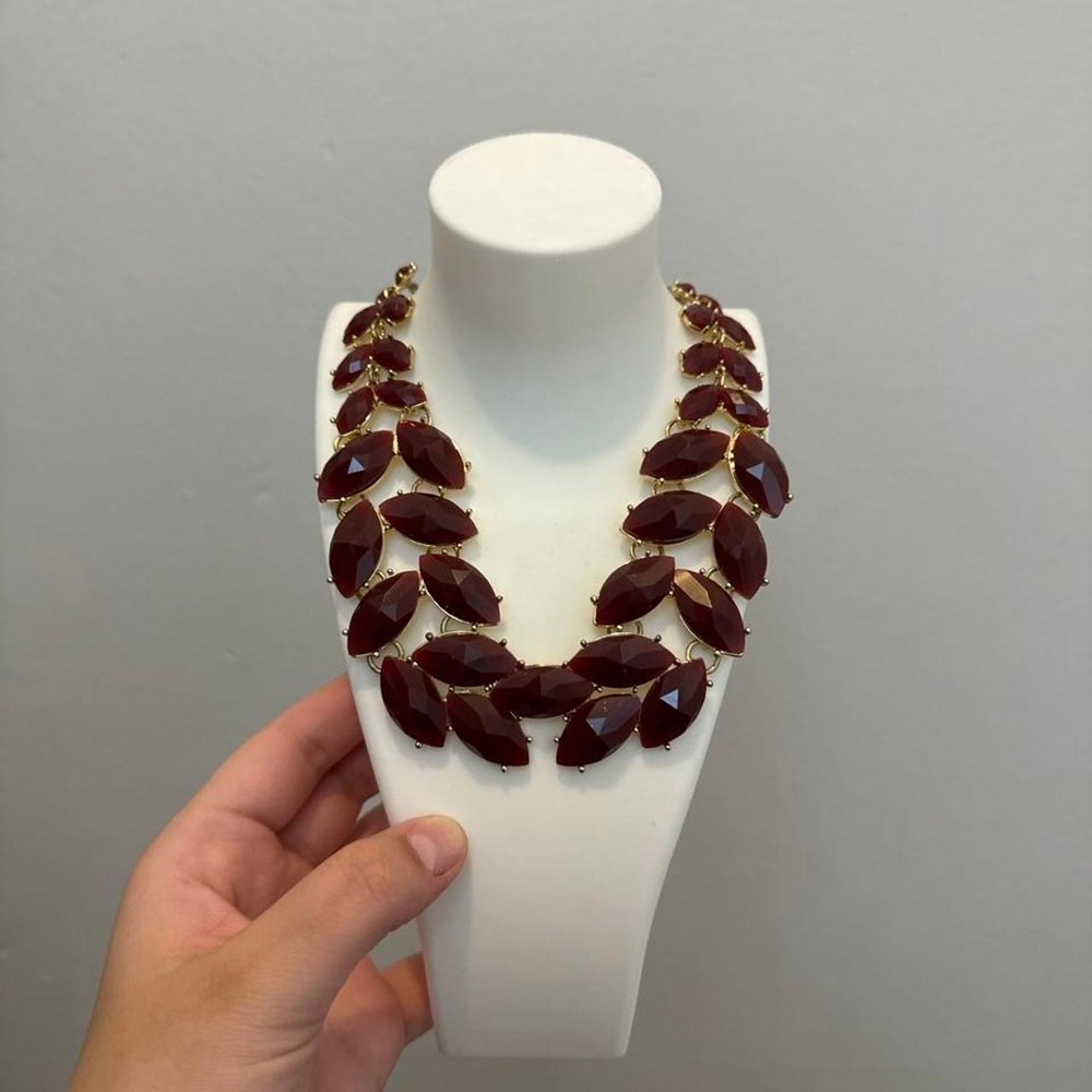 Burgundy Wine Faceted Statement Bib Necklace Gold Tone Marquise Dark Feminine
